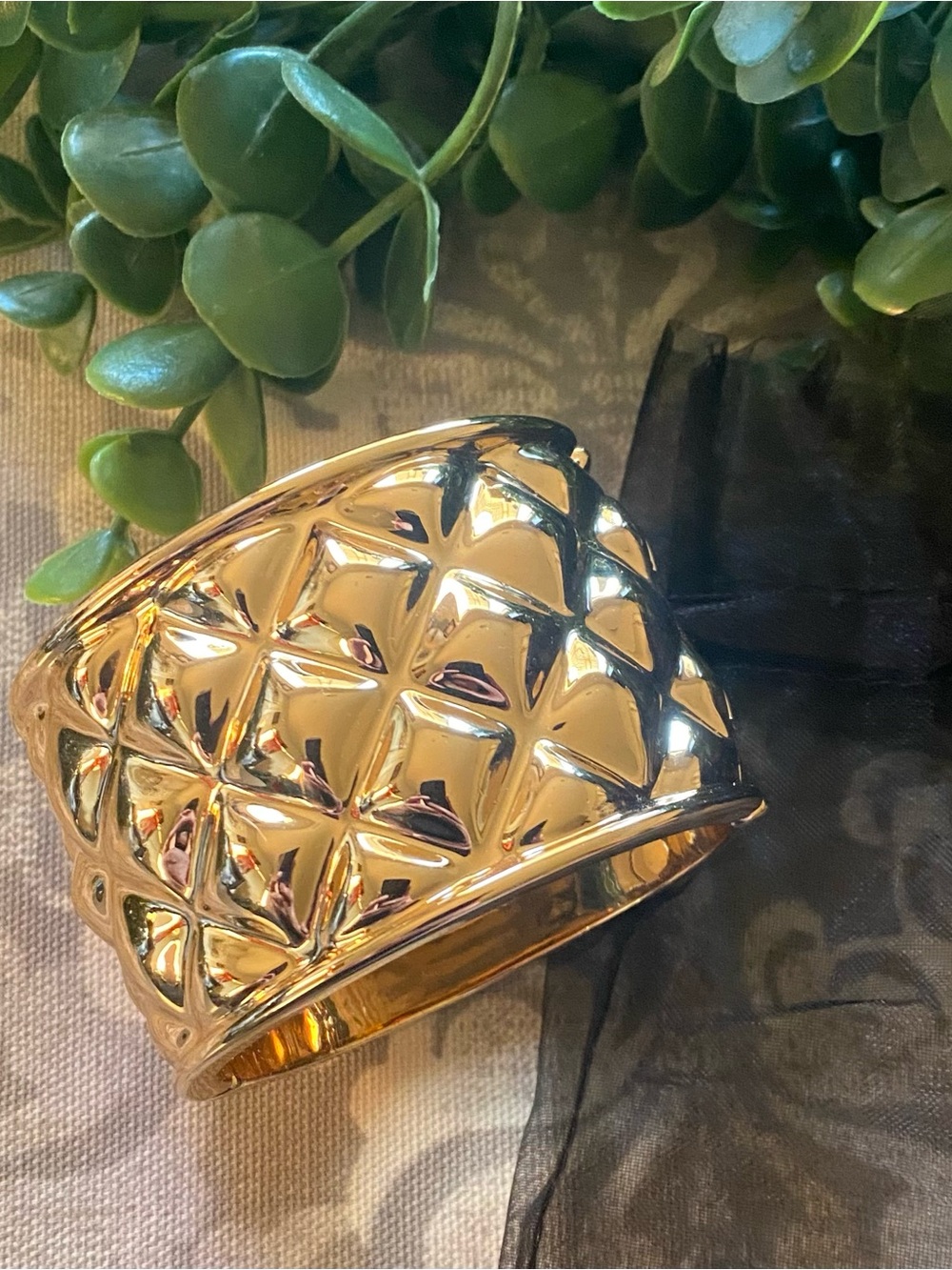 White House Black Market Gold Tone Quilted Cuff Bracelet